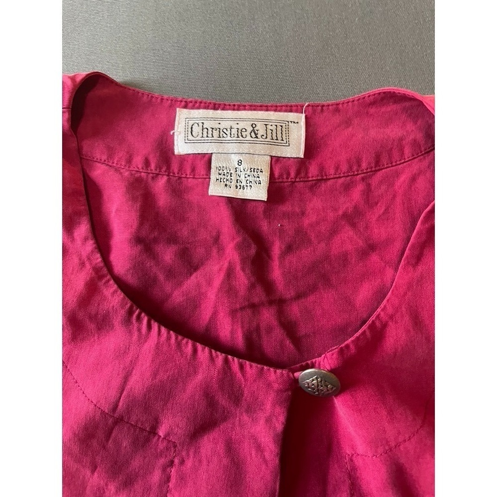 Vintage Christie and Jill Red Silk Short Sleeve Blouse Size 8 - Picture 2 of 9